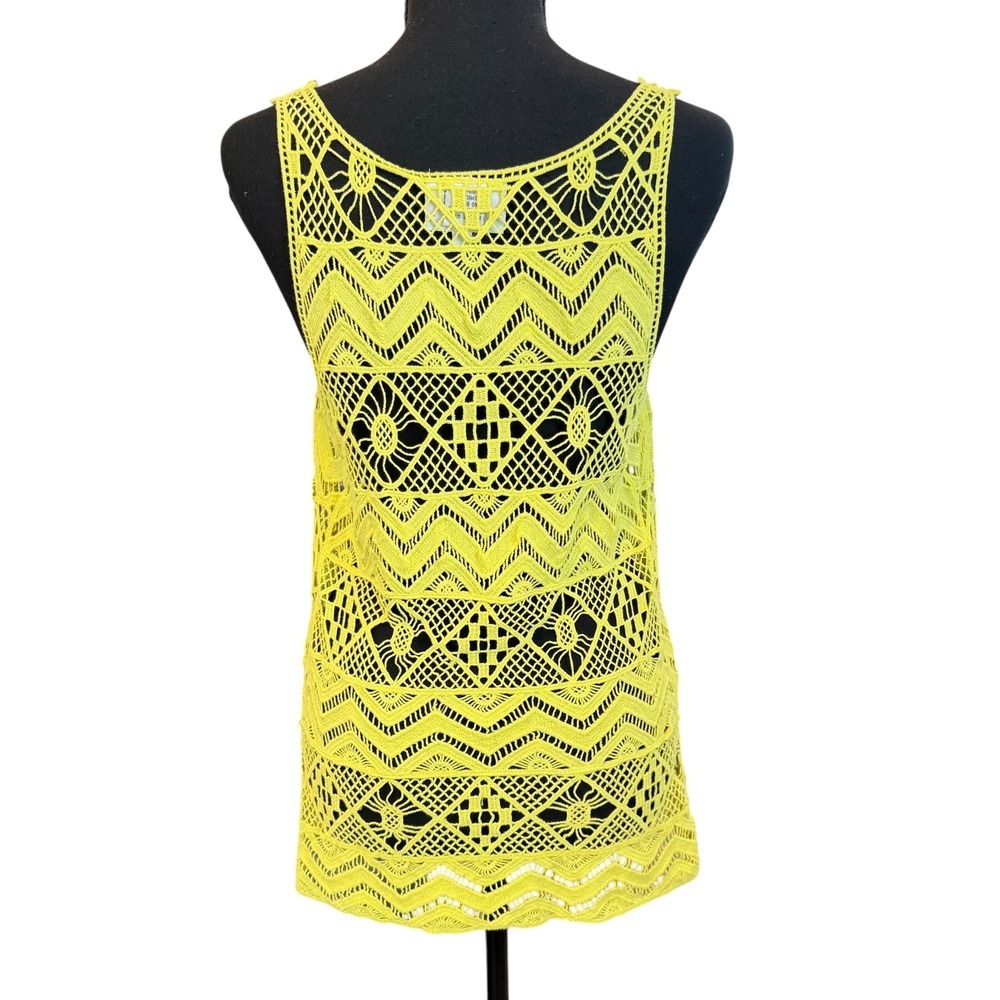 Patchington Womens Crochet Tank Top S Neon Yellow Resortwear Dopamine Dressing - Picture 2 of 7